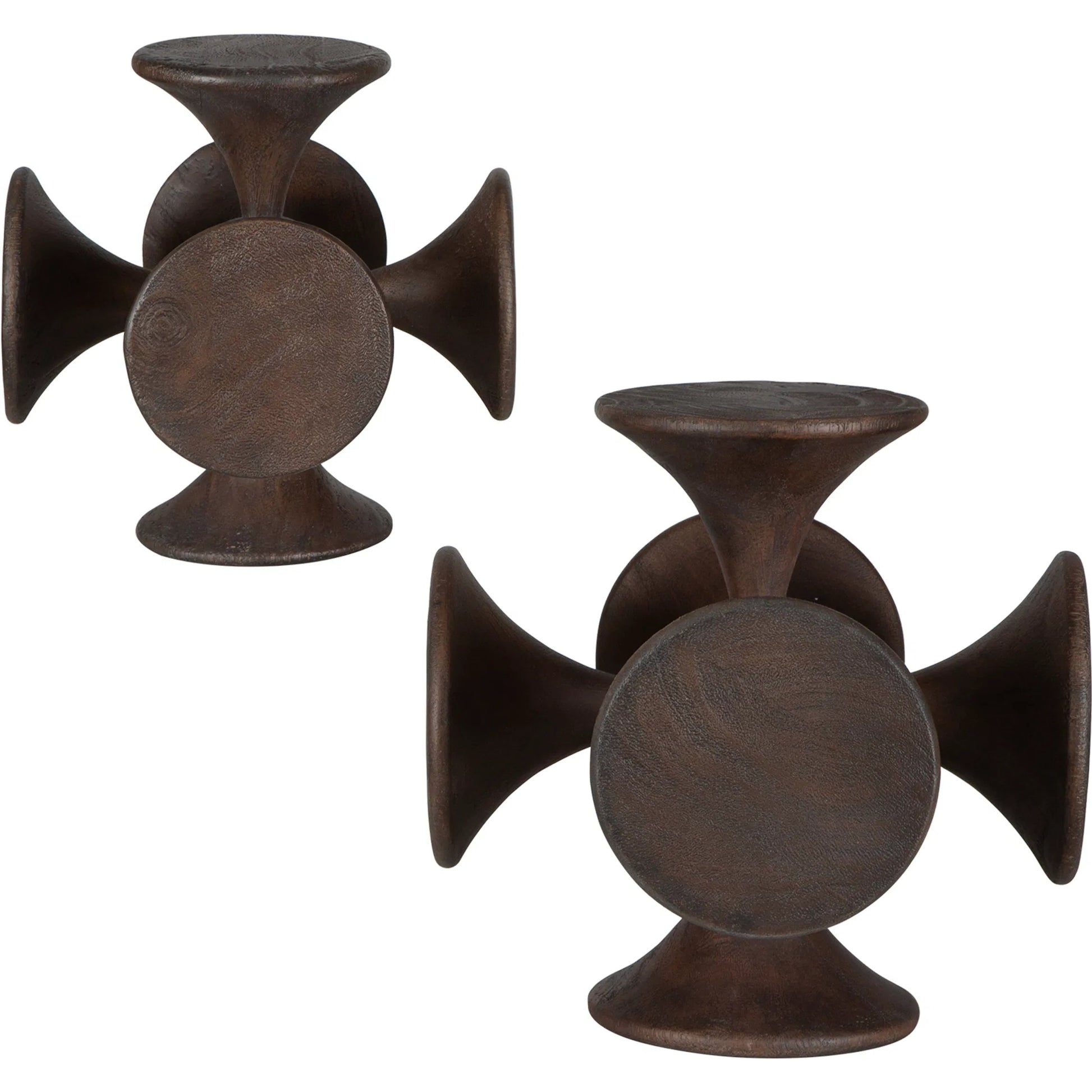 Balanced Harmony Sculptures by Uttermost in dark. Made from suar wood in a traditional style.