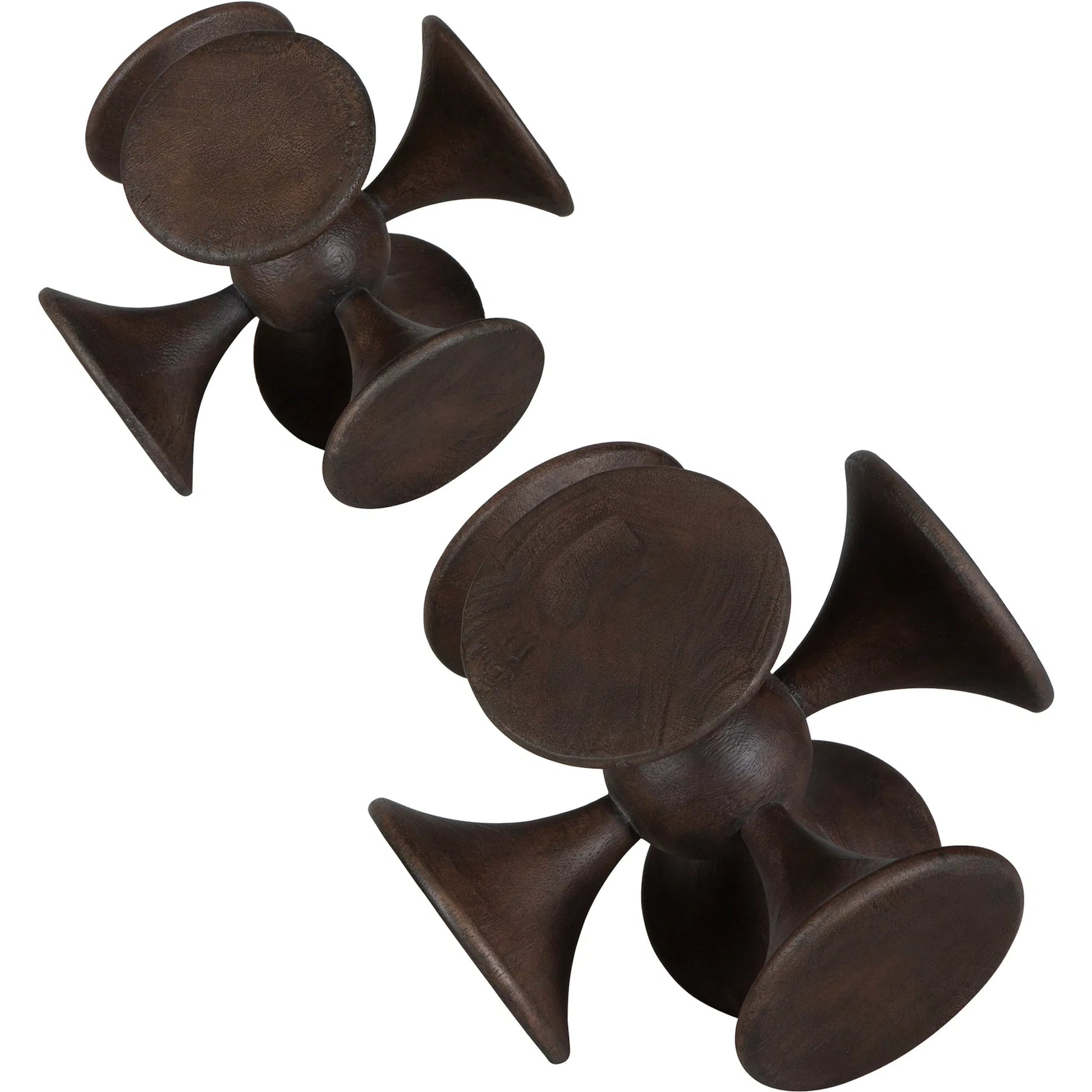 Balanced Harmony Sculptures by Uttermost in dark. Made from suar wood in a traditional style.