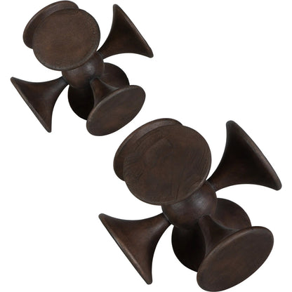 Balanced Harmony Sculptures by Uttermost in dark. Made from suar wood in a traditional style.