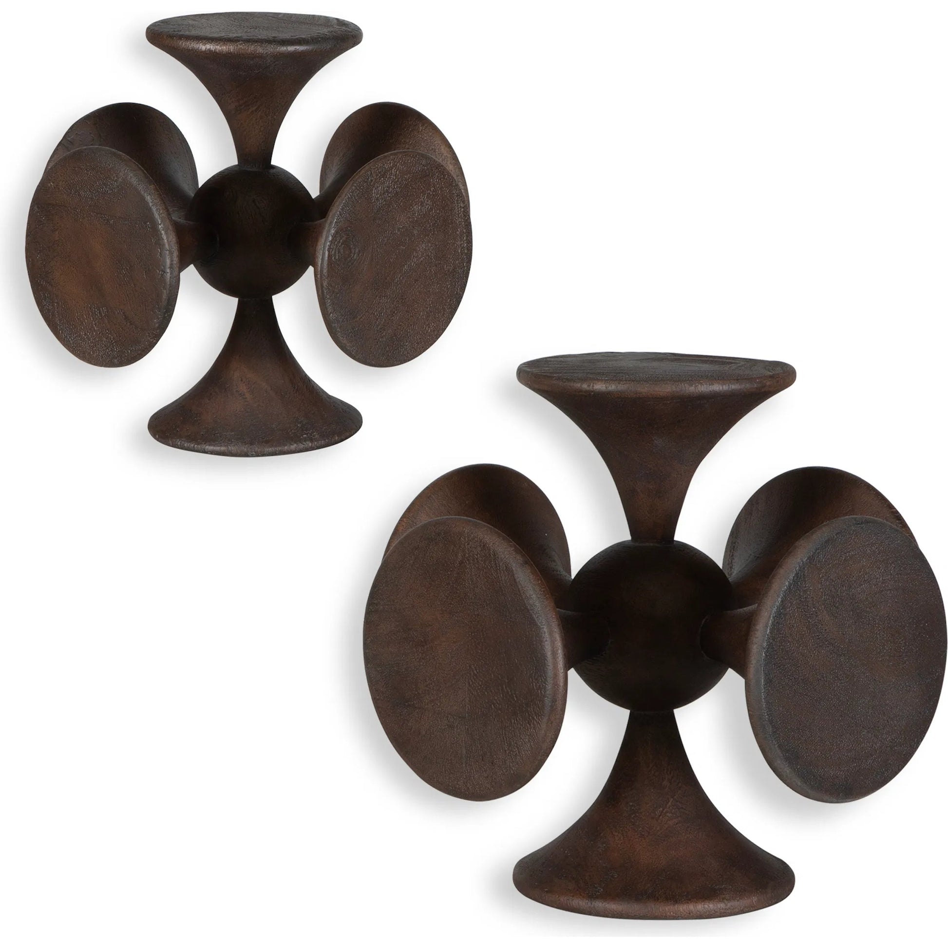 Balanced Harmony Sculptures by Uttermost in dark. Made from suar wood in a traditional style.