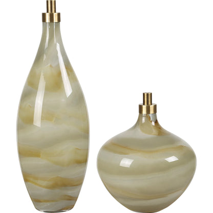 Cascade Glass Bottles by Uttermost in brass. Made from glass, iron in a modern style.