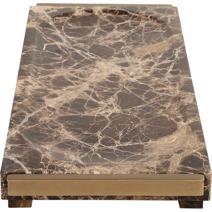 Tray Crest by Uttermost in brass. Made from emperador marble, metal in a modern style.