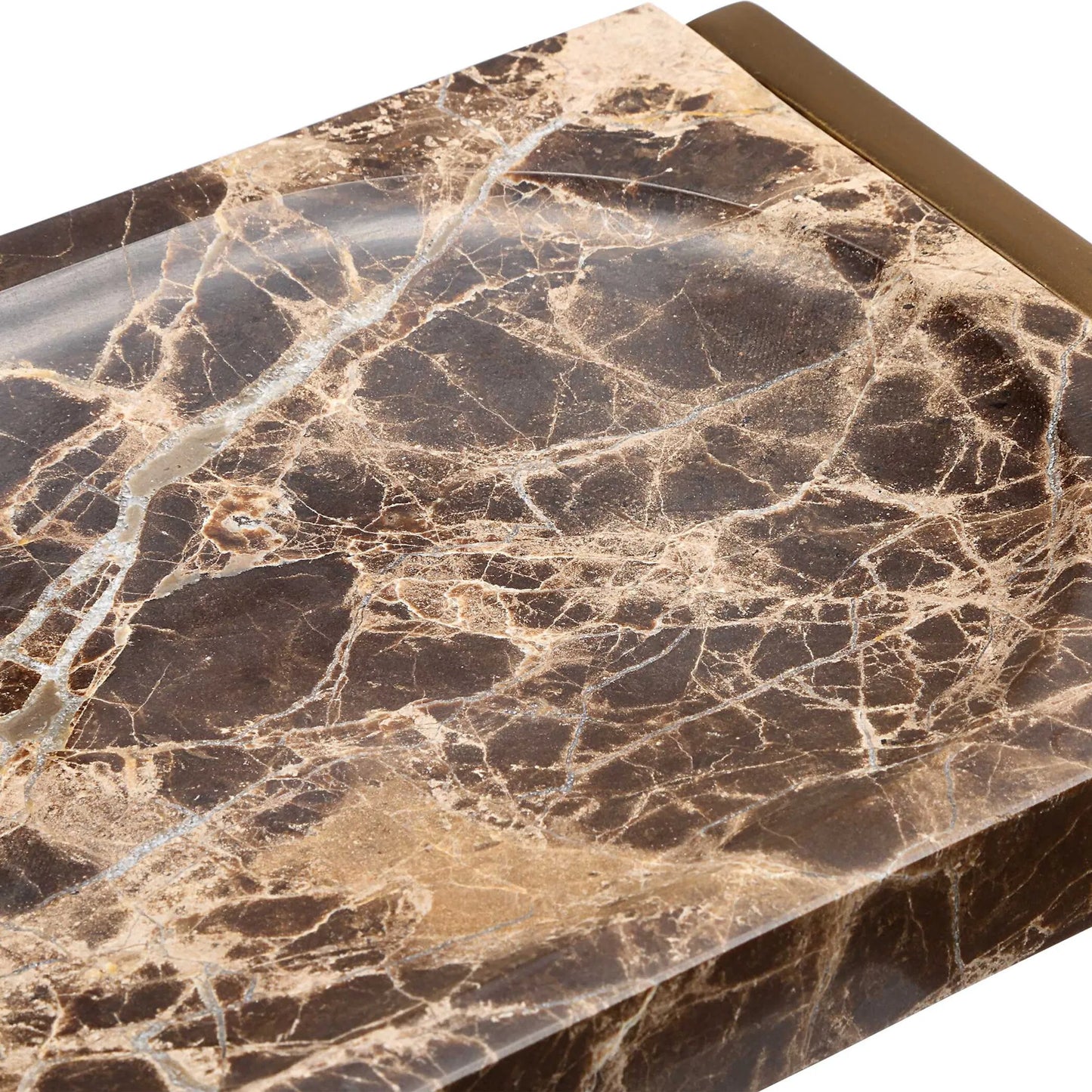 004 SI-2295211 | Closeup | Tray Crest by Uttermost in brass. Made from emperador marble, metal in a modern style.