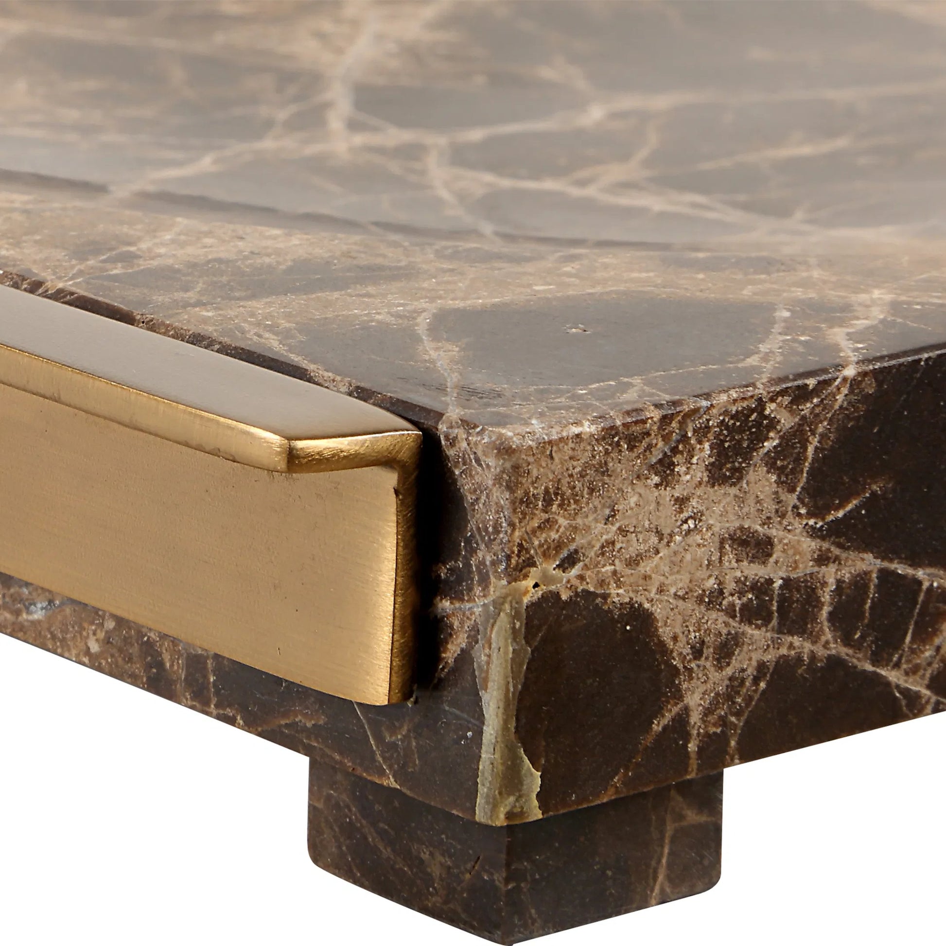 Tray Crest by Uttermost in brass. Made from emperador marble, metal in a modern style.