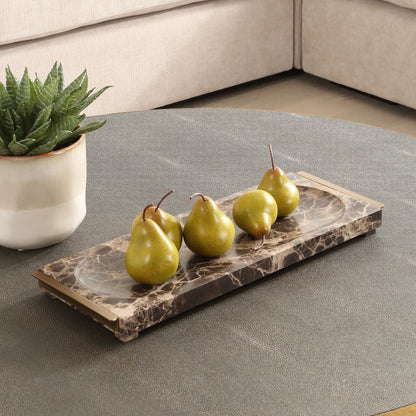 Tray Crest by Uttermost in brass. Made from emperador marble, metal in a modern style.