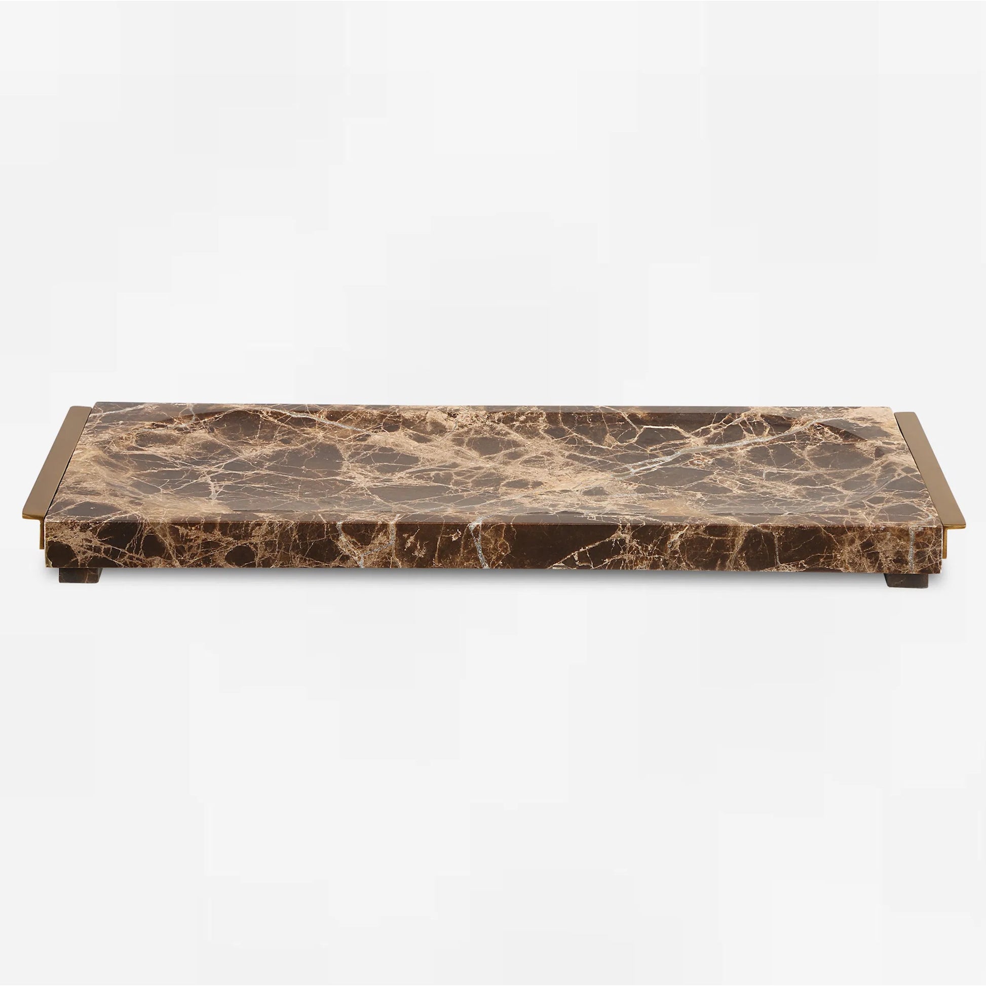 Tray Crest by Uttermost in brass. Made from emperador marble, metal in a modern style.