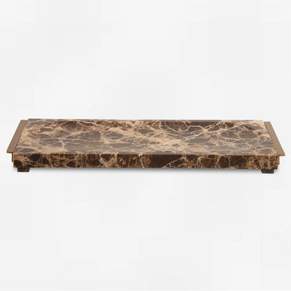 Tray Crest by Uttermost in brass. Made from emperador marble, metal in a modern style.