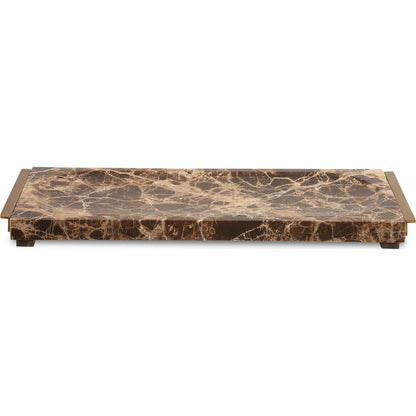 Tray Crest by Uttermost in brass. Made from emperador marble, metal in a modern style.