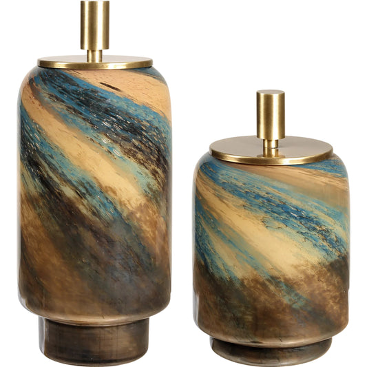 Celestial Tide Glass Containers by Uttermost in bronze. Made from glass, metal in a unique style.