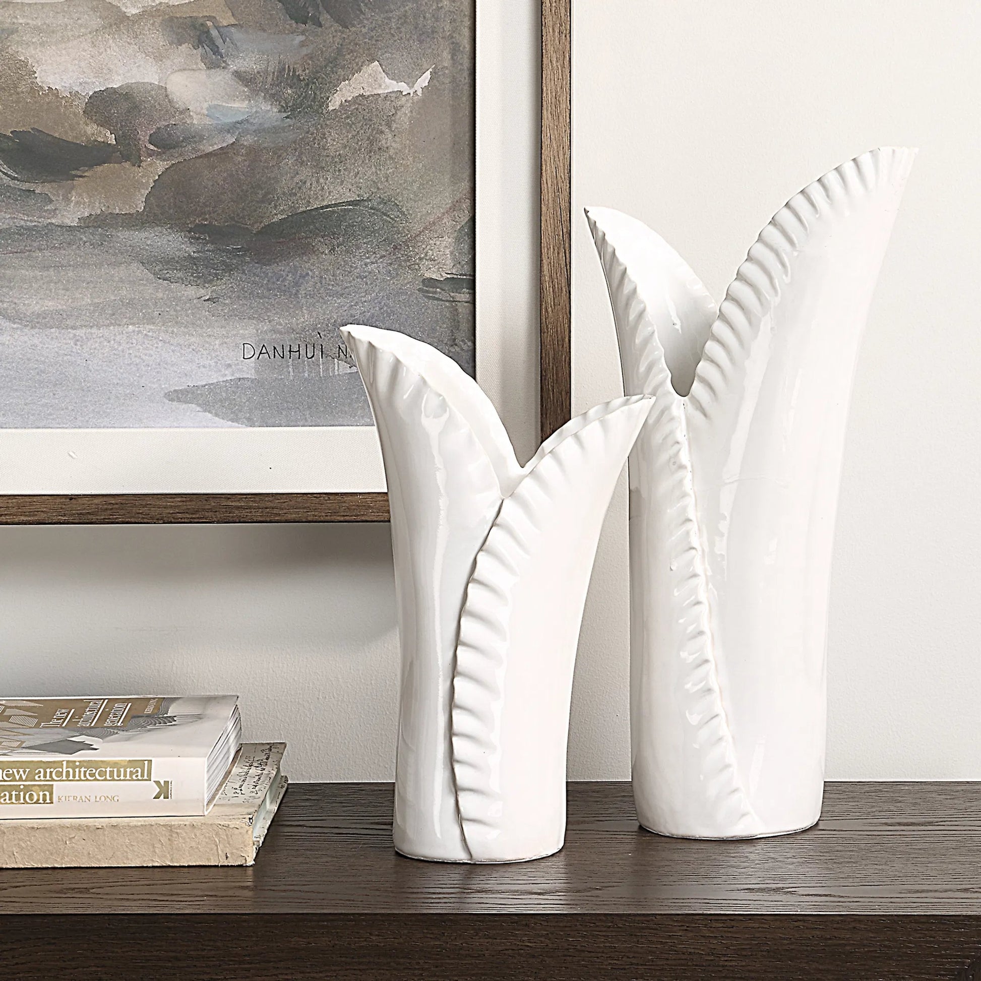 Leafscape Vases by Uttermost in white. Made from ceramic in a cottage & farmhouse style.