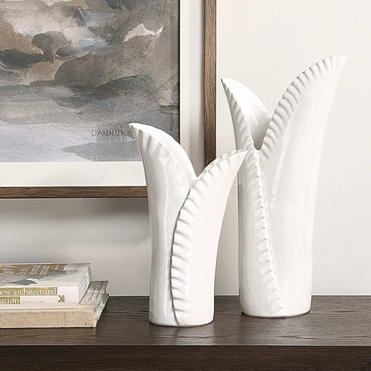 Leafscape Vases by Uttermost in white. Made from ceramic in a cottage & farmhouse style.