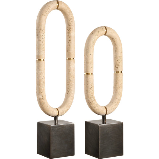 Oval Sculptures Fusion (Set of 2) by Uttermost in dark bronze. Made from steel, faxu travertine resin in a unique style.