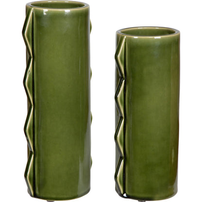 Meander Vases by Uttermost in green. Made from earthenware in a eclectic & global style.