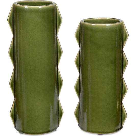 Meander Vases by Uttermost in green. Made from earthenware in a unique style.