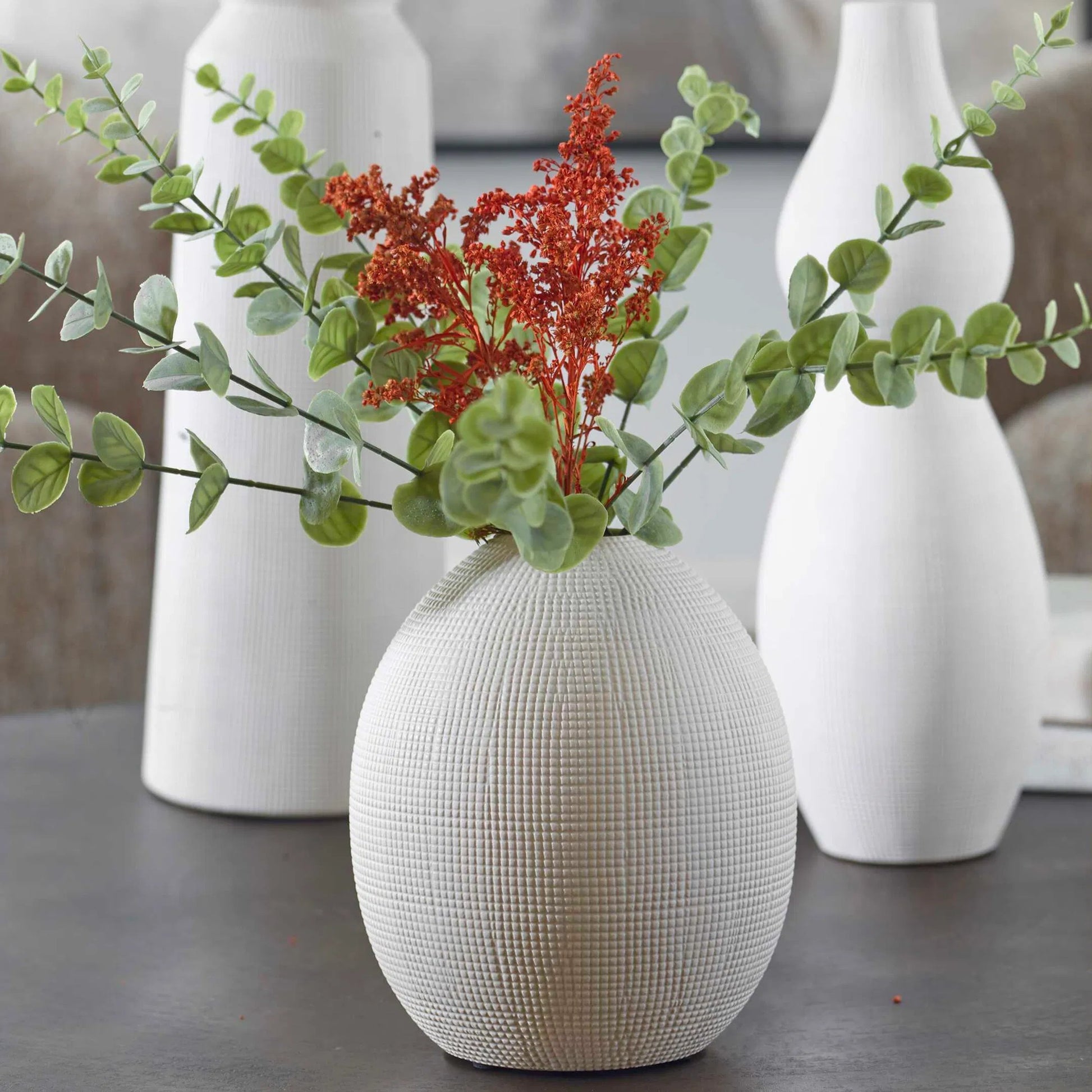 Forma Ceramic Vases (Set of 3) by Uttermost in white. Made from earthenware in a transitional style.