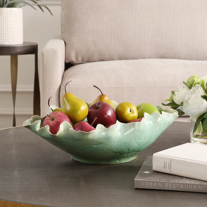 Lila Glass Bowl by Uttermost in green. Made from ceramic in a coastal style.