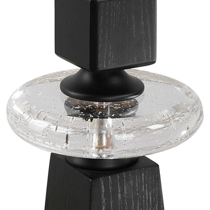 Ebon Glow Floor Candleholders (Set of 2) by Uttermost in black. Made from wood, crystal, metal in a modern style.