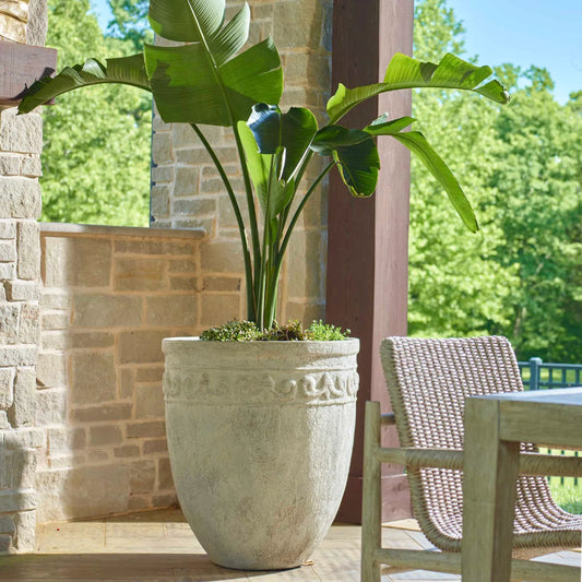 Timeless Terrace Outdoor Planter by Uttermost in white. Made from glass fiber reinforced concrete in a unique style.