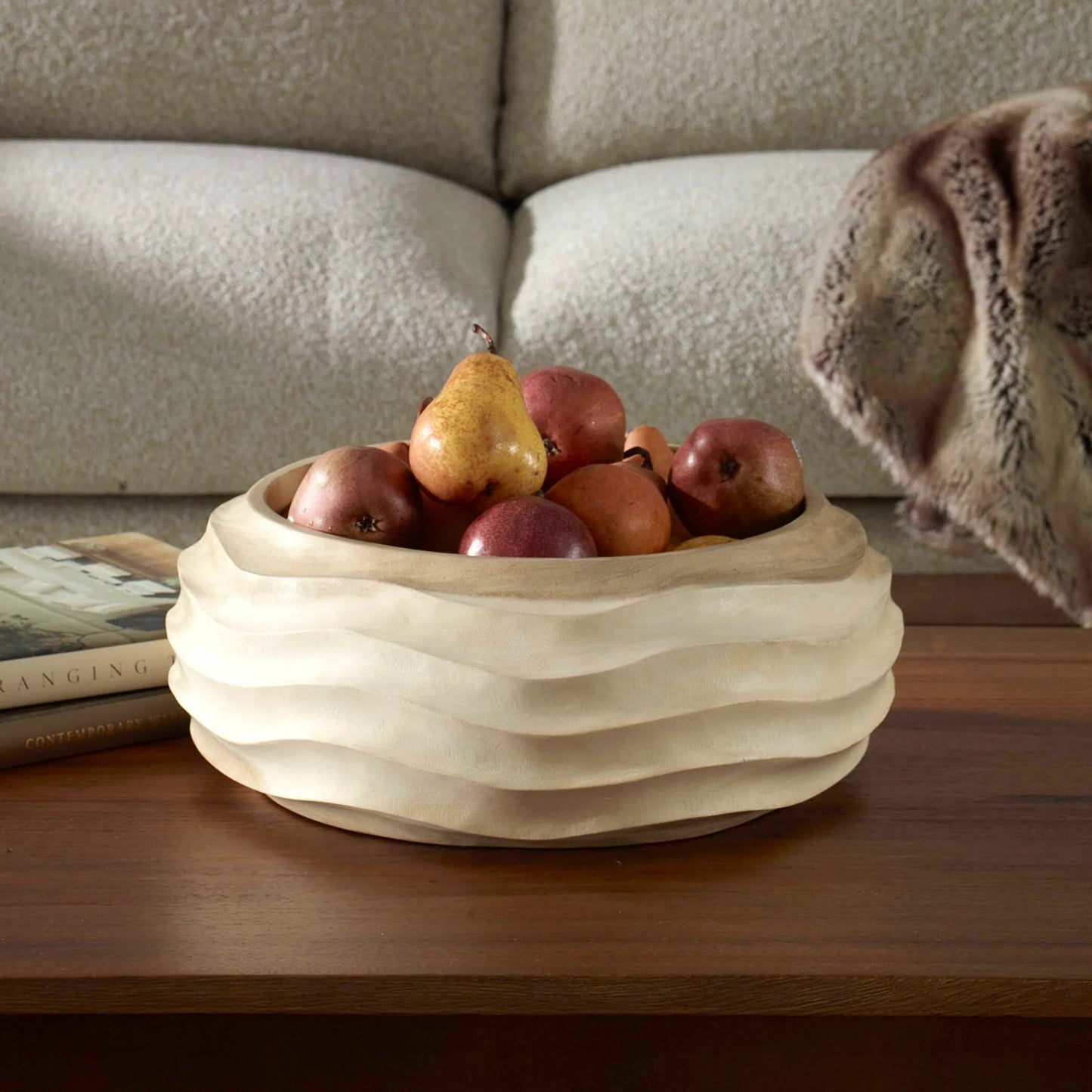 004 SI-2386595 | Lifestyle | Waveform Bleached Bowl by Uttermost in natural. Made from suar wood in a modern style.