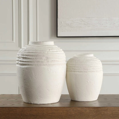 Luna Ridge Ceramic Vases by Uttermost in white. Made from ceramic in a rustic style.