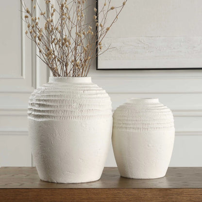 Luna Ridge Ceramic Vases by Uttermost in white. Made from ceramic in a rustic style.