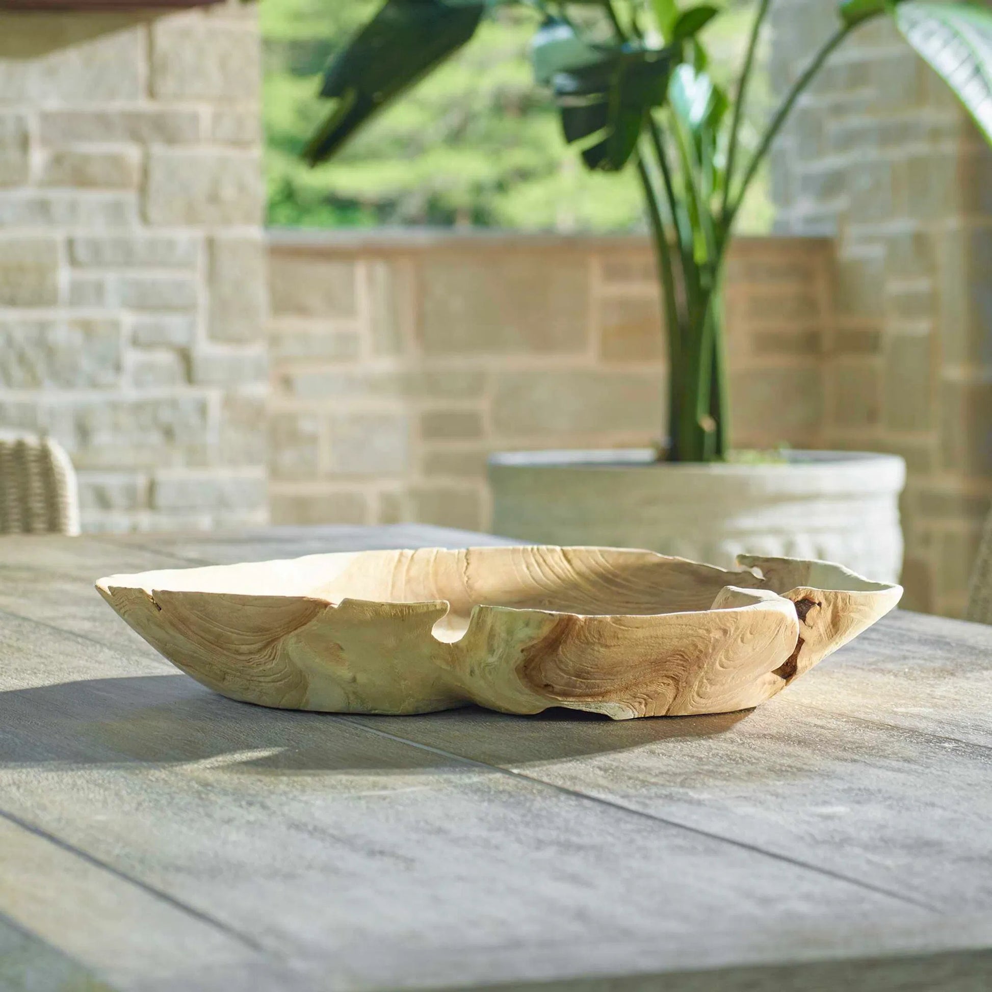 Organic Embrace Outdoor Bowl by Uttermost in teak. Made from teak wood in a cottage & farmhouse style.