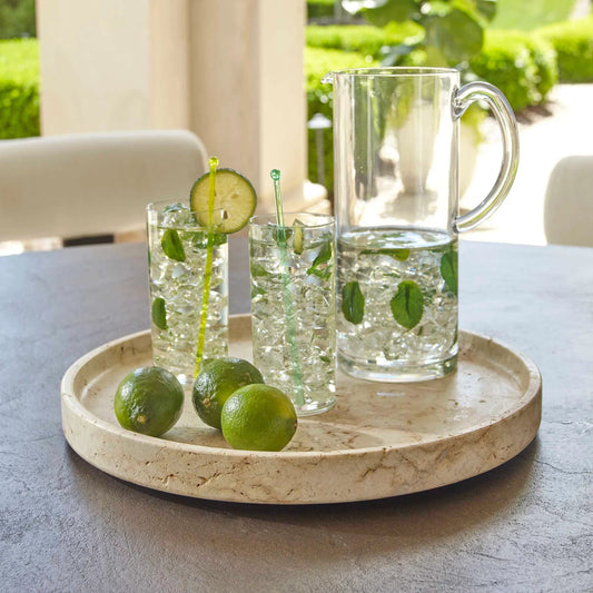 Travessa Outdoor Round Tray by Uttermost in stone. Made from travertine stone in a unique style.