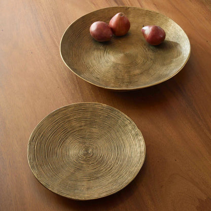 Stratum Round Bowls by Uttermost in brass. Made from aluminum in a modern style.