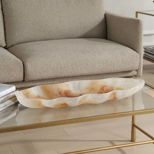 Organic Elegance Wavy Oval Bowl by Uttermost in earthy tones. Made from resin in a unique style.