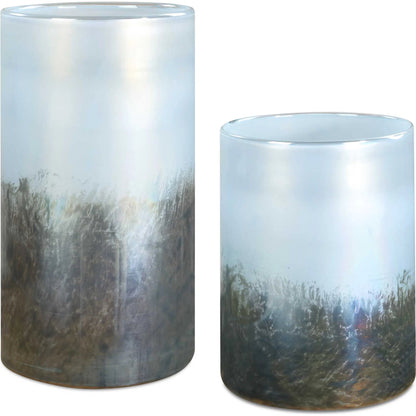 Midnight Mist Cylindrical Vases by Uttermost in deep blue, silver. Made from glass in a unique style.