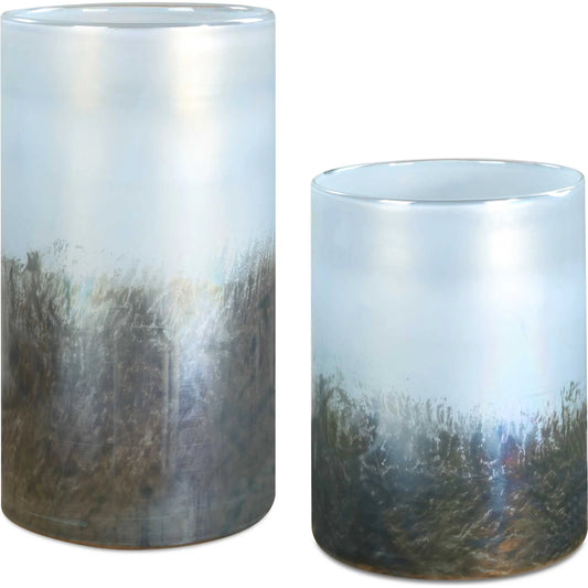 Midnight Mist Cylindrical Vases by Uttermost in deep blue, silver. Made from glass in a unique style.