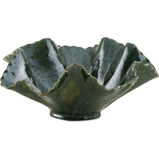 Verdant Bloom Emerald Outdoor Bowl by Uttermost in emerald. Made from earthenware in a unique style.