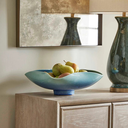 Lagoon Outdoor Bowl by Uttermost in blue. Made from earthenware in a unique style.