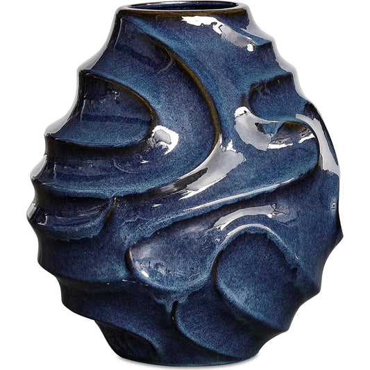 Helix Swirl Outdoor Vase by Uttermost in blue. Made from earthenware in a unique style.
