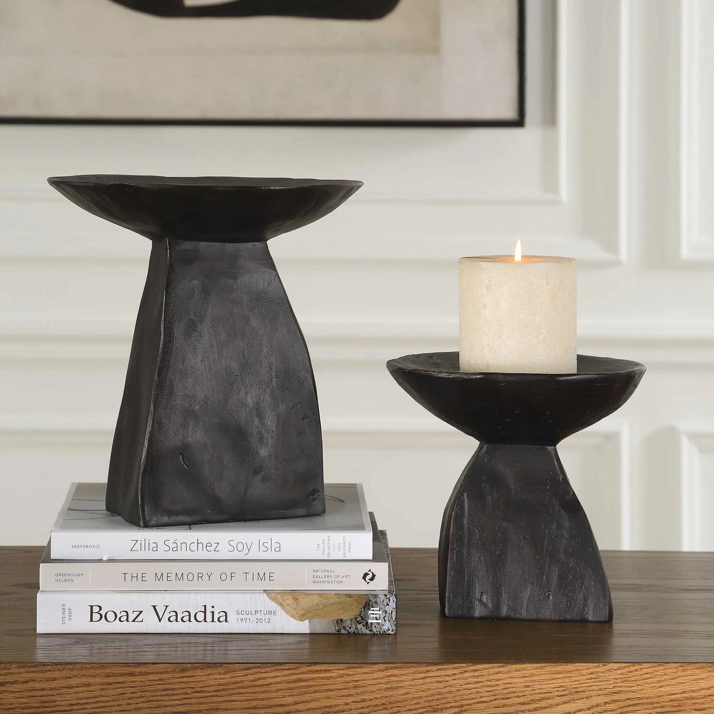 003 SI-2386630 | Lifestyle | Shadow Pedestal Bowls by Uttermost in dark brown. Made from resin in a unique style.