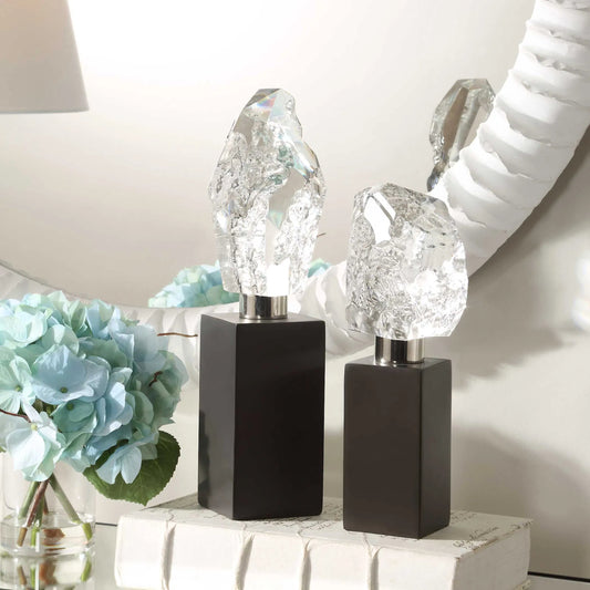 Peak Sculptures by Uttermost in nickel. Made from crystal, metal in a modern style.