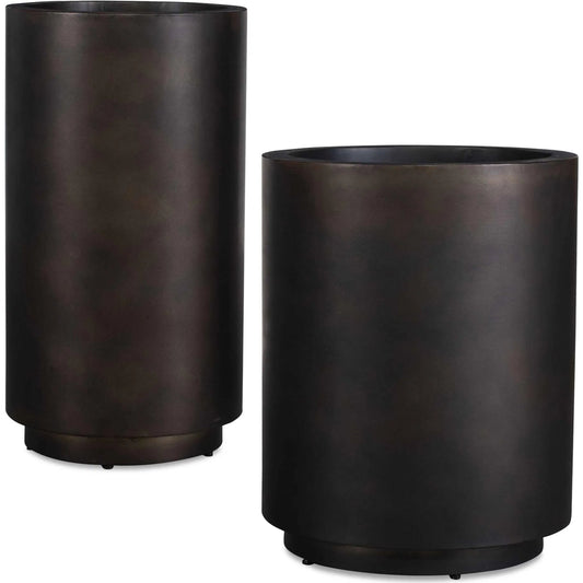 Volcan Matte Outdoor Planters by Uttermost in bronze. Made from iron in a unique style.