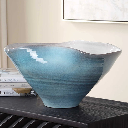 Crest Ceramic Bowl by Uttermost in blue, gray, white. Made from porcelain in a unique style.