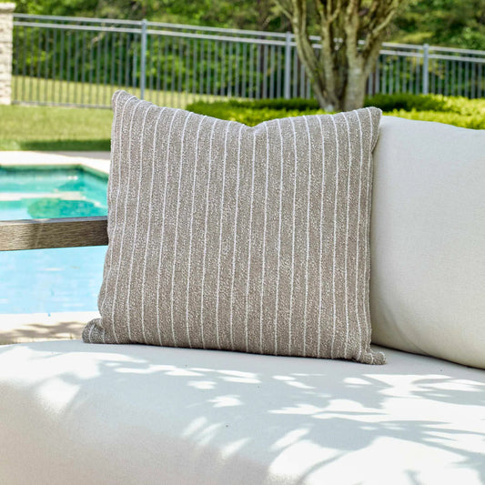Involve Outdoor Striped Pillow by Uttermost in putty boucle. Made from polyester, acrylic, recy poly in a unique style.
