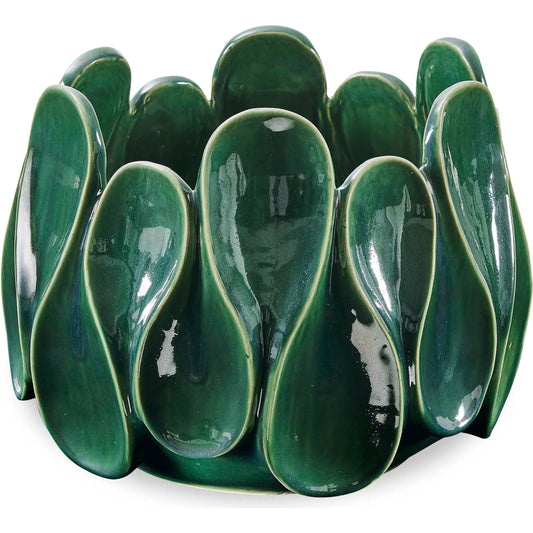 Petal Pinch Indoor-Outdoor Bowl by Uttermost in green. Made from ceramic in a unique style.