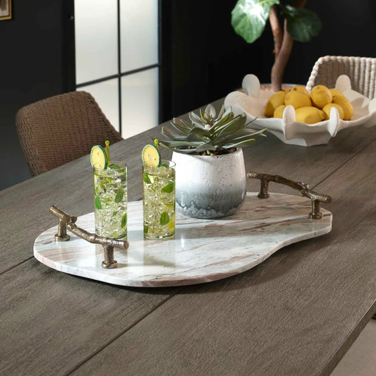 Stone and Twig Indoor-Outdoor Tray by Uttermost in gold, gray, white. Made from marble, aluminium in a unique style.