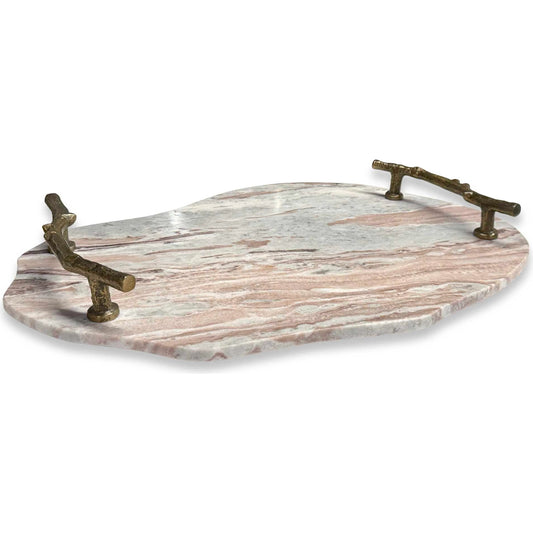 Stone and Twig Indoor-Outdoor Tray by Uttermost in gold, gray, white. Made from marble, aluminium in a unique style.