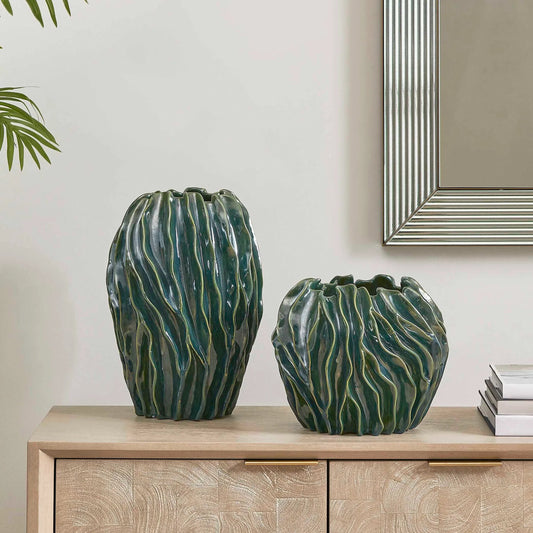 Veridian Ridge Indoor-Outdoor Vases by Uttermost in green, blue. Made from ceramic in a unique style.