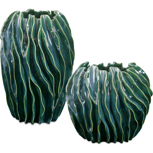 Veridian Ridge Indoor-Outdoor Vases by Uttermost in green, blue. Made from ceramic in a unique style.