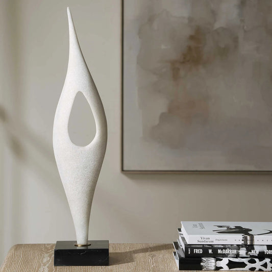 Fluid Drop Sculpture by Uttermost in black, white and brass. Made from marble, white rice stone, iron in a unique style.