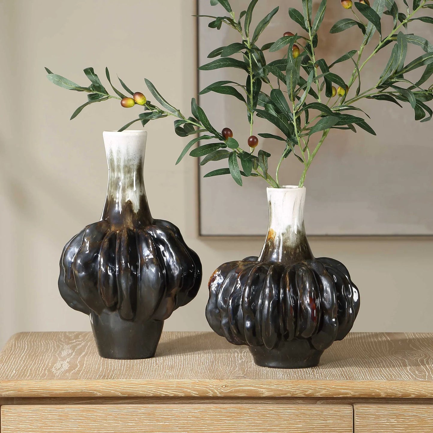003 SI-2526166 | Lifestyle | Umbrian & Gourd Vases by Uttermost in black, bronze, brown, white. Made from unique in a unique style.