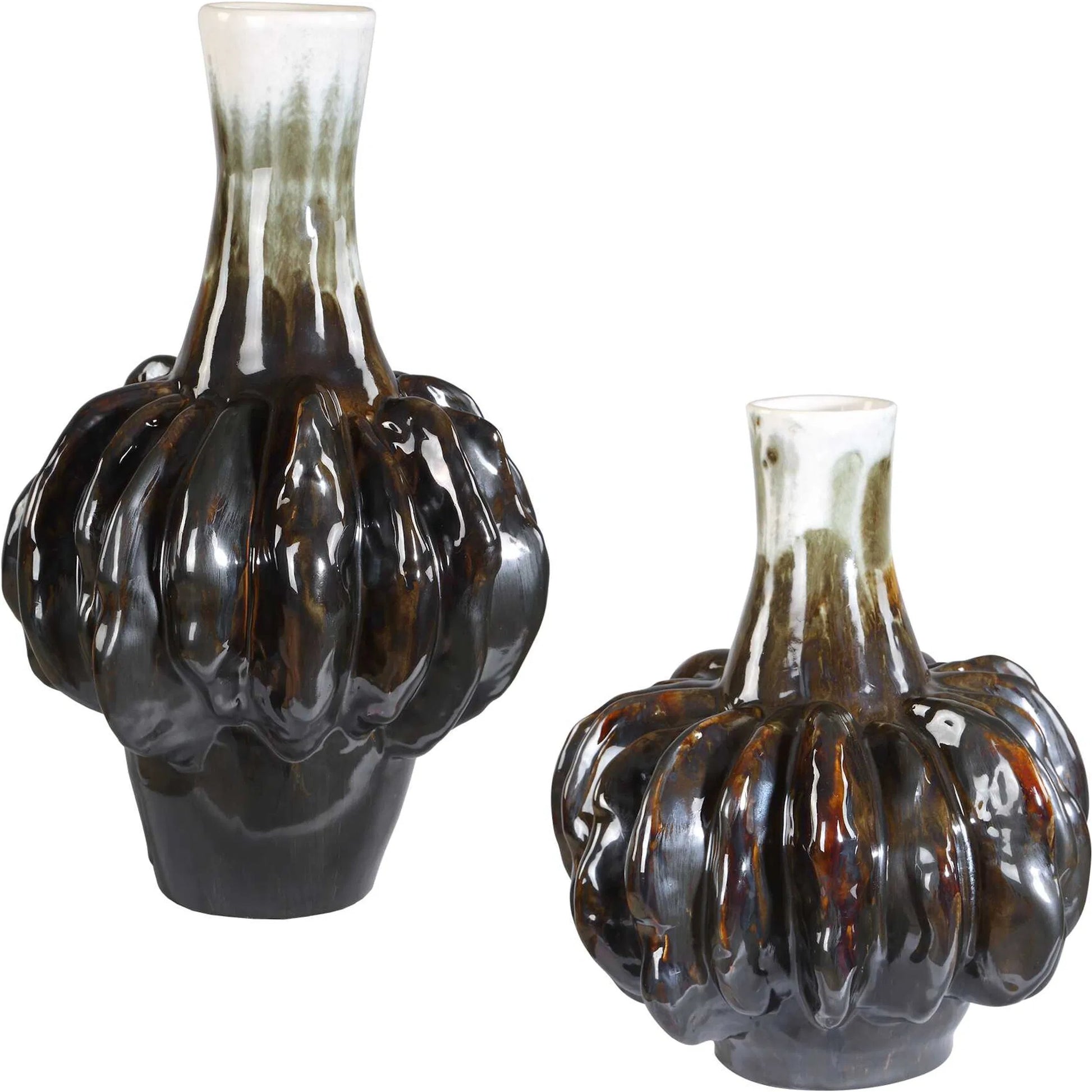 Umbrian & Gourd Vases by Uttermost in black, bronze, brown, white. Made from unique in a unique style.