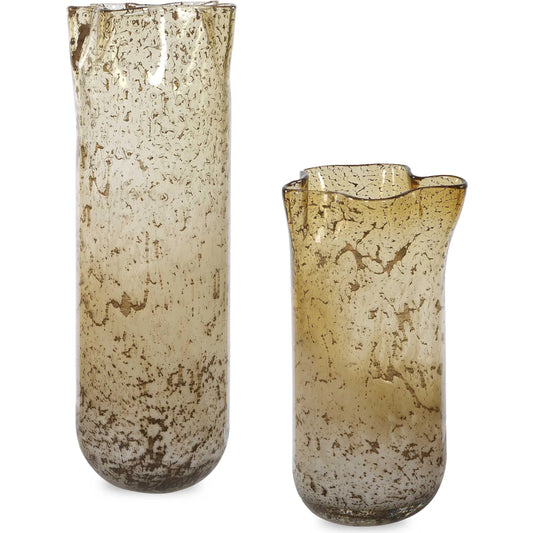 Rhine Seeded Glass Vases by Uttermost in brown. Made from glass in a unique style.