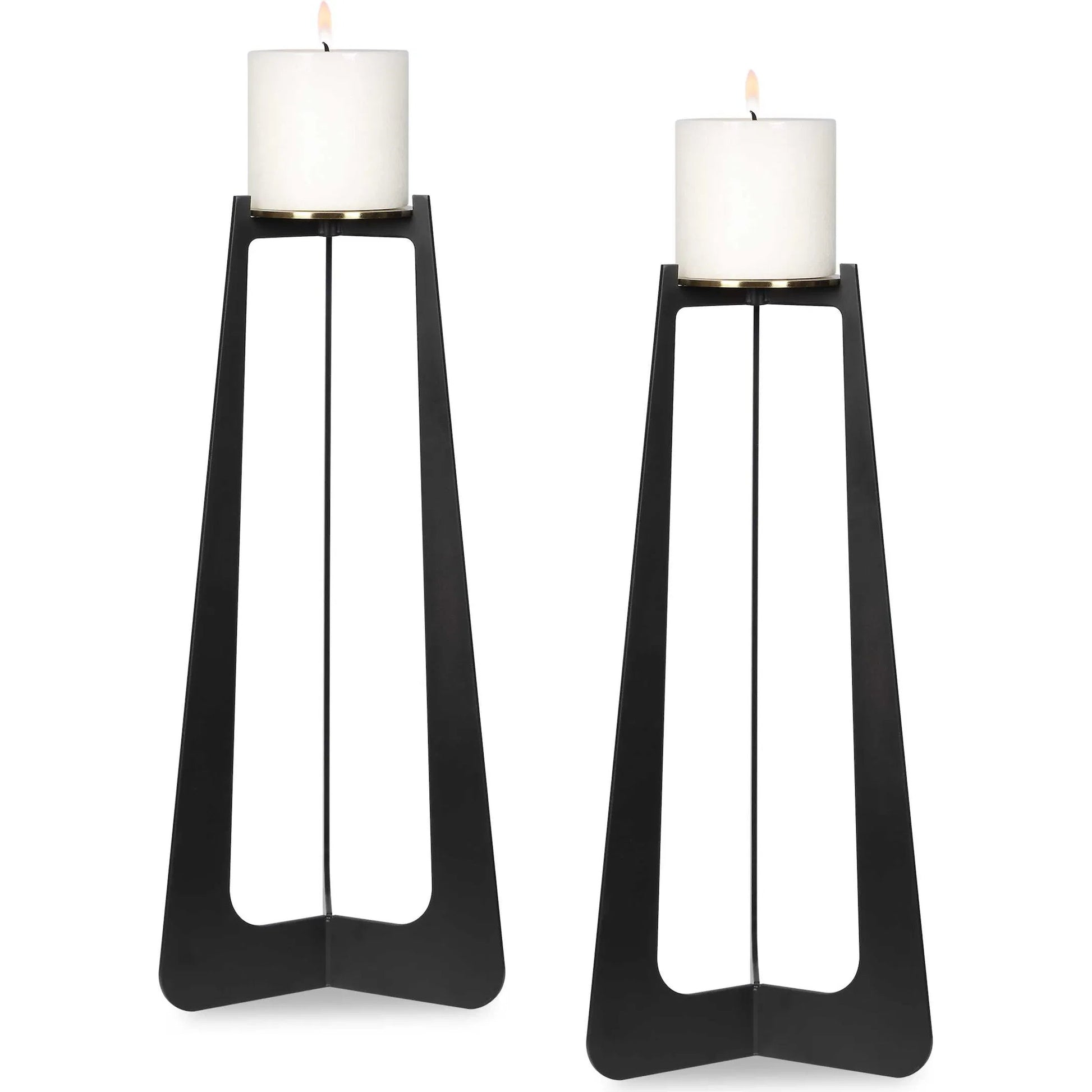 Columnar Candleholders by Uttermost in black, brass. Made from iron in a unique style.