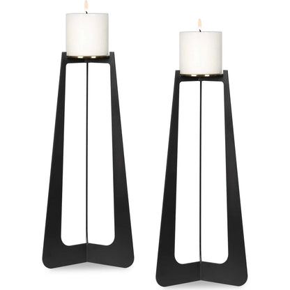 Columnar Candleholders by Uttermost in black, brass. Made from iron in a unique style.